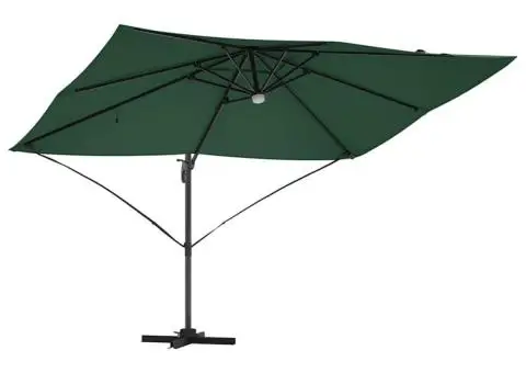 Parasol cantilever Roma verde cu LED-uri, dimensiuni 352x251x265 cm, din aluminiu. - 4/5