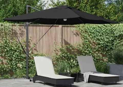 Umbrela Cantilever Roma cu LED-uri Negru, Dimensiuni: 352x251x265 cm, din Aluminiu. - 1/5