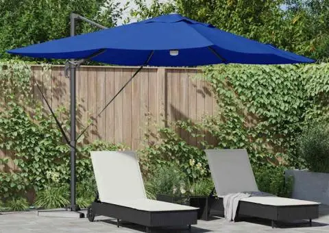 Umbrela cantilever Roma cu LED-uri, albastră, dimensiuni 352x251x265 cm, din aluminiu. - 1/5