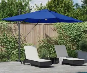 vidaXL Umbrela cantilever Roma cu LED-uri, albastră, dimensiuni 352x251x265 cm, din aluminiu.