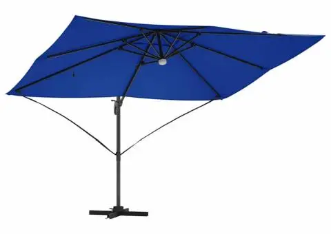 Umbrela cantilever Roma cu LED-uri, albastră, dimensiuni 352x251x265 cm, din aluminiu. - 4/5