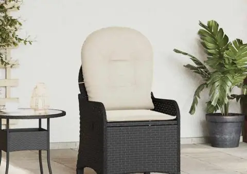 Scaun reclinabil cu perne, negru, poliratan - 1/5