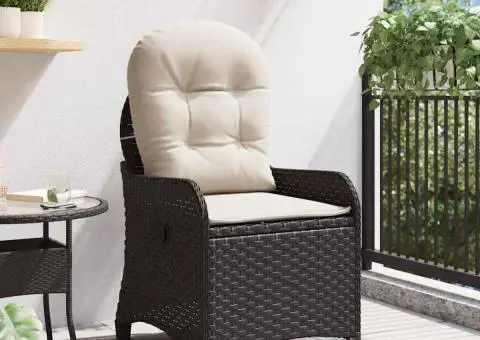 Scaun reclinabil cu perne, negru, poliratan - 3/5