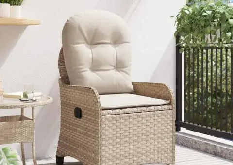 Scaun reclinabil cu perne, bej, poliratan - 3/5