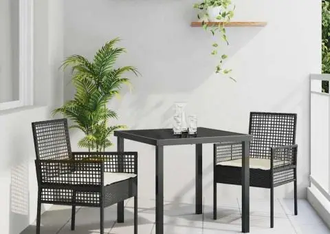 Scaune de grădină, 2 buc., cu perne negre, poliratan - 1/5