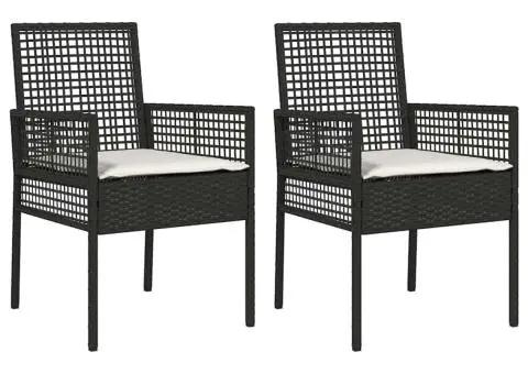 Scaune de grădină, 2 buc., cu perne negre, poliratan - 2/5