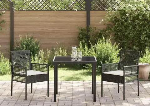 Scaune de grădină, 2 buc., cu perne negre, poliratan - 3/5