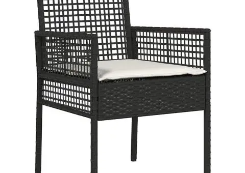 Scaune de grădină, 2 buc., cu perne negre, poliratan - 4/5