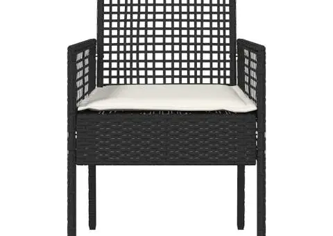 Scaune de grădină, 2 buc., cu perne negre, poliratan - 5/5