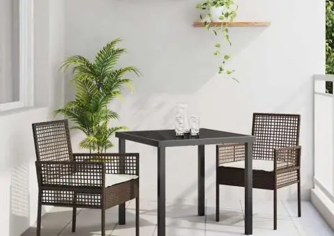 Scaune de grădină, 2 buc., cu perne maro, poliratan - 1/5