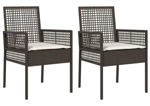 Scaune de grădină, 2 buc., cu perne maro, poliratan - 2/5