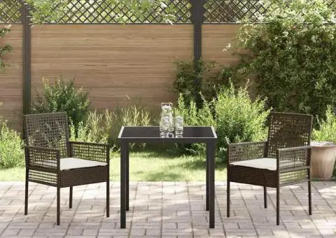 Scaune de grădină, 2 buc., cu perne maro, poliratan - 3/5