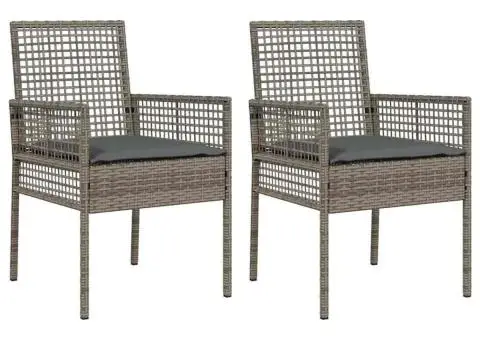 Scaune de grădină, 2 buc., cu perne gri, poliratan - 2/5