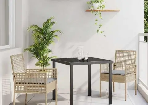 Scaune de grădină, 2 buc., cu perne bej, poliratan - 1/5