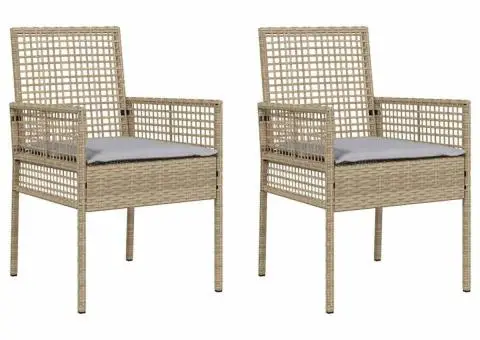 Scaune de grădină, 2 buc., cu perne bej, poliratan - 2/5