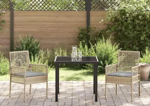 Scaune de grădină, 2 buc., cu perne bej, poliratan - 3/5