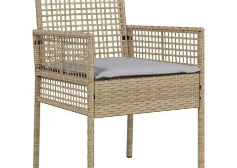 Scaune de grădină, 2 buc., cu perne bej, poliratan - 4/5