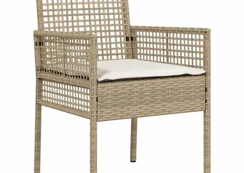 Scaune de grădină, 2 buc., cu perne bej, poliratan - 4/5