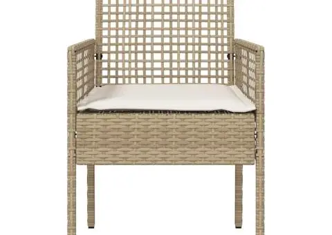 Scaune de grădină, 2 buc., cu perne bej, poliratan - 5/5