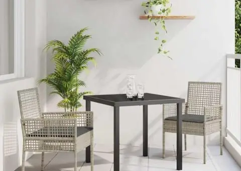 Scaune de grădină, 2 buc., cu perne gri deschis, poliratan - 1/5