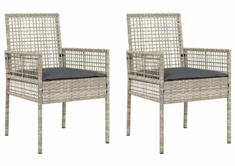 Scaune de grădină, 2 buc., cu perne gri deschis, poliratan - 2/5