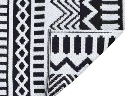 Covor exterior ARAKIL Alb și negru Țesătură, Poliester Mari Model - 5/5