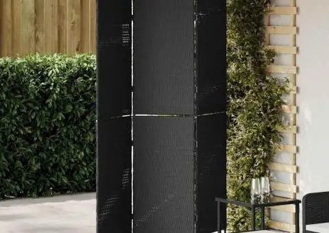 Separator cameră 3 panouri, pliabil, negru 146x180 cm poliratan - 1/5