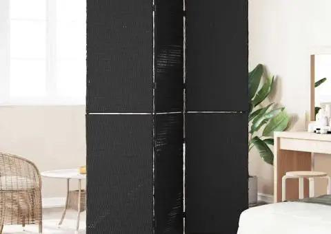 Separator cameră 3 panouri, pliabil, negru 146x180 cm poliratan - 3/5