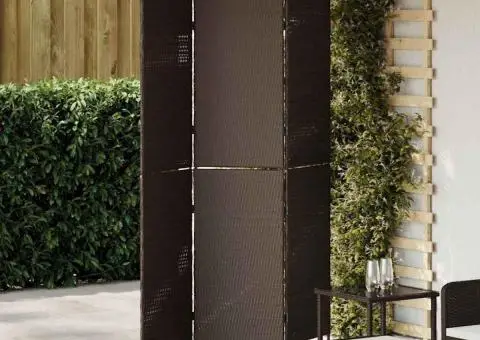 Separator cameră 3 panouri, pliabil, maro 146x180 cm poliratan - 1/5