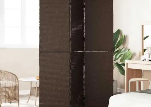 Separator cameră 3 panouri, pliabil, maro 146x180 cm poliratan - 3/5