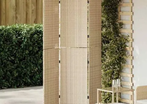Separator de camere cu 3 panouri pliabile bej 147x180 cm din ratan sintetic - 1/5