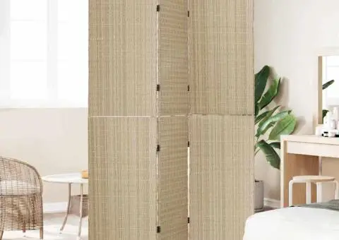 Separator de camere cu 3 panouri pliabile bej 147x180 cm din ratan sintetic - 3/5