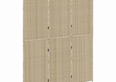 Separator de camere cu 3 panouri pliabile bej 147x180 cm din ratan sintetic - 4/5