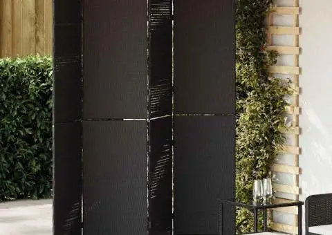 Separator cameră 4 panouri, pliabil, negru 195x180 cm poliratan - 1/5