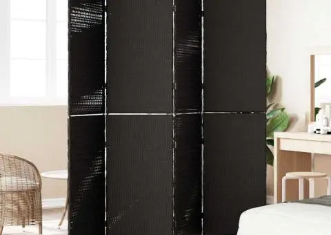 Separator cameră 4 panouri, pliabil, negru 195x180 cm poliratan - 3/5