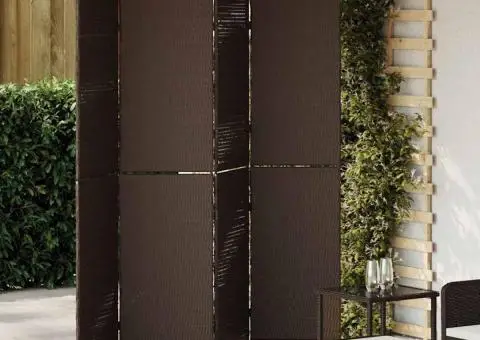 Separator cameră 4 panouri, pliabil, maro 195x180 cm poliratan - 1/5