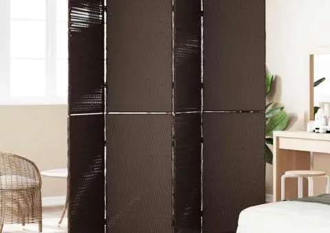 Separator cameră 4 panouri, pliabil, maro 195x180 cm poliratan - 3/5