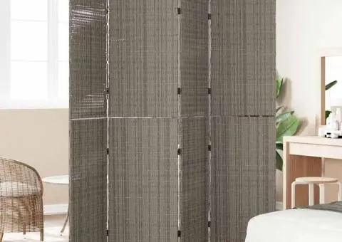 Separator cameră 4 panouri, pliabil, gri 195x180 cm poliratan - 4/5