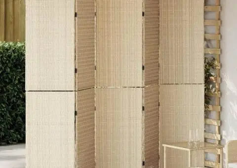 Divider de cameră 5 panouri pliabile bej 245x180 cm rattan sintetic - 1/5