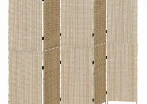 Divider de cameră 5 panouri pliabile bej 245x180 cm rattan sintetic - 2/5