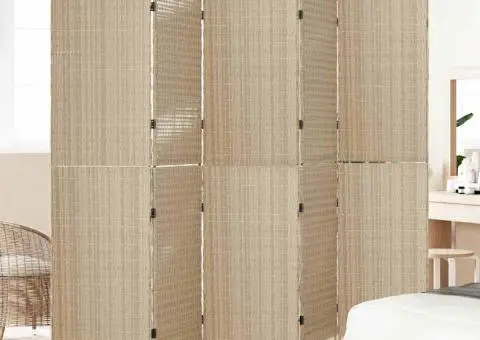 Divider de cameră 5 panouri pliabile bej 245x180 cm rattan sintetic - 3/5