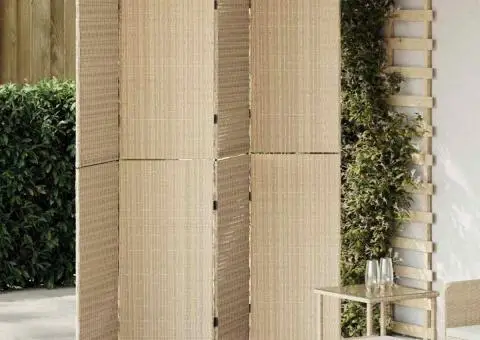 Separator de încăpere 4 panouri pliabile bej 196x200 cm poli ratan - 1/5