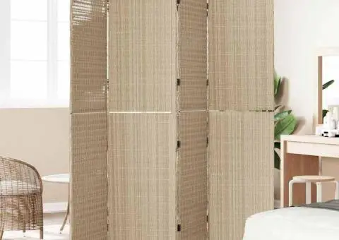 Separator de încăpere 4 panouri pliabile bej 196x200 cm poli ratan - 3/5