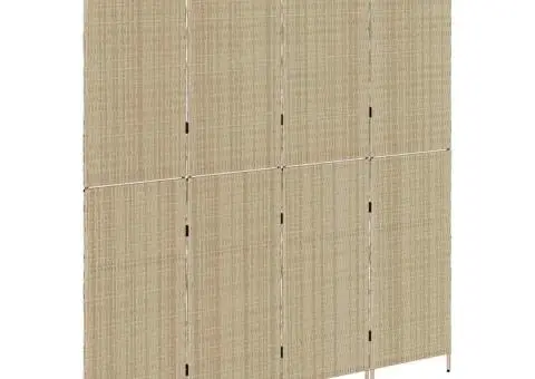 Separator de încăpere 4 panouri pliabile bej 196x200 cm poli ratan - 4/5