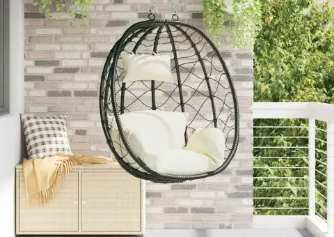 Scaun Ou Suspendat fără Suport Crem Alb Poli Rattan - 1/5