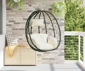 vidaXL Scaun Ou Suspendat fără Suport Crem Alb Poli Rattan