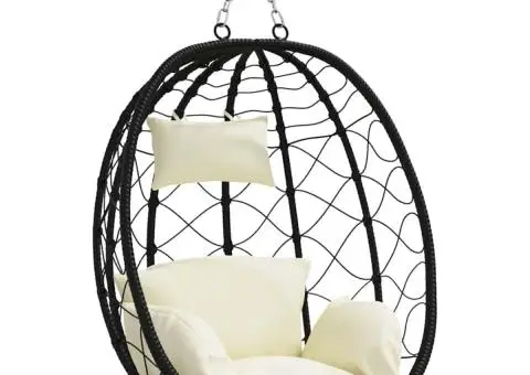 Scaun Ou Suspendat fără Suport Crem Alb Poli Rattan - 2/5