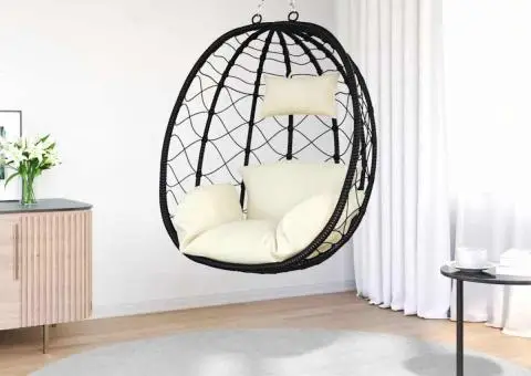 Scaun Ou Suspendat fără Suport Crem Alb Poli Rattan - 3/5