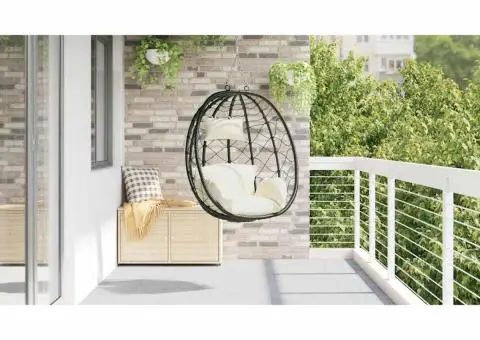 Scaun Ou Suspendat fără Suport Crem Alb Poli Rattan - 4/5