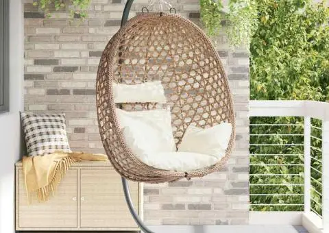 Clever Hanging Egg Chair Basket cu Stand din Poliratan - 1/5